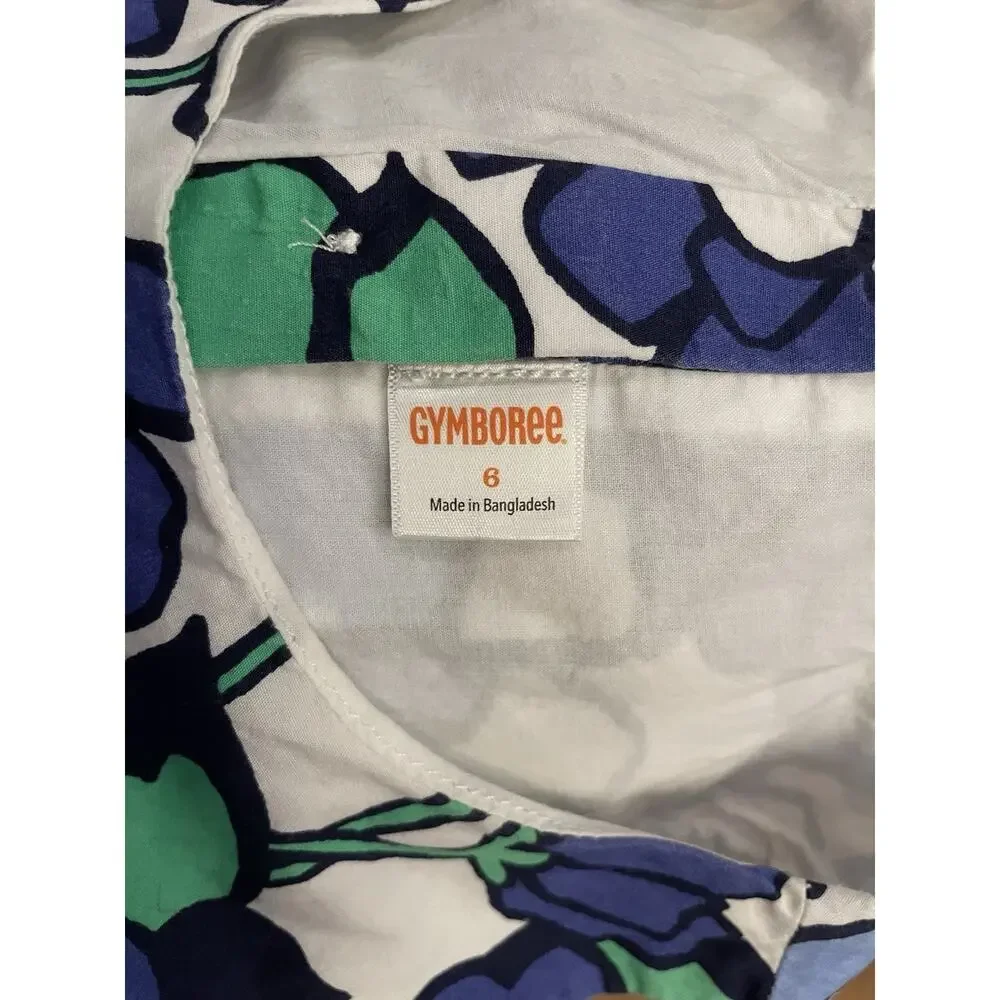 Gymboree Girls 6 VHTF SPRING PREP Blue Floral Lined Dress Navy and Blue trim